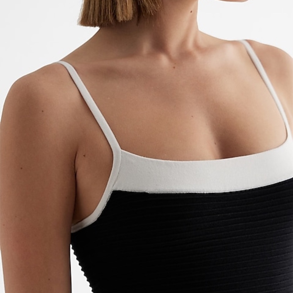 NWT Express Body Contour brand ribbed white tipped midi sweater dress. Size S - Picture 3 of 7